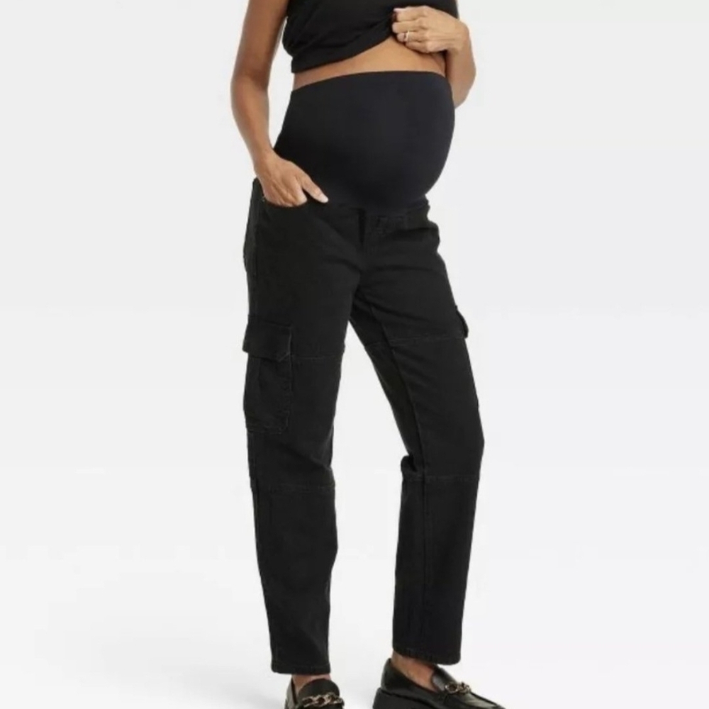 Isabel by Ingrid Isabel Maternity Cargo Black Jeans 90s straight style Size 4
